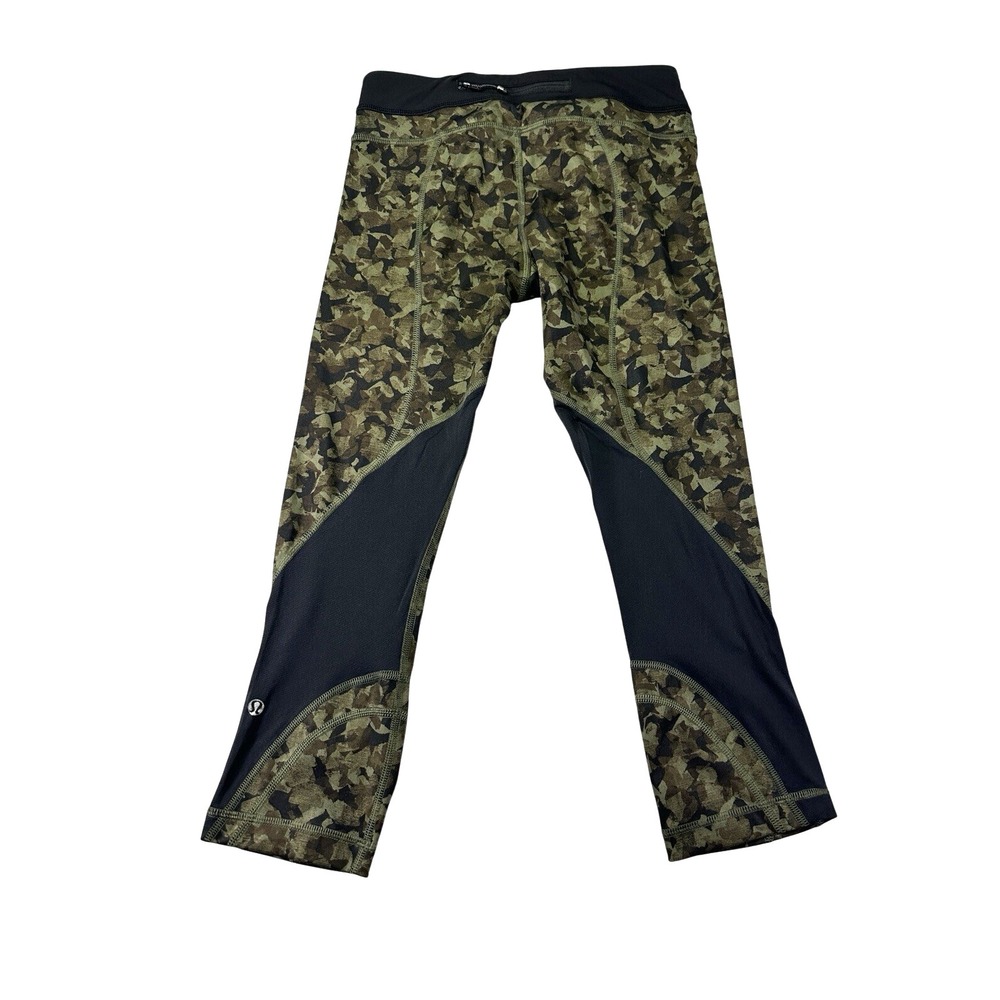 Women's Lululemon‎ Pace Rival Crop Green Black 22" Size 4 Camo